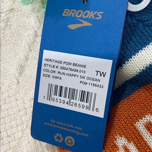 Brooks Kids' Pom Beanie - Green, Blue, Orange - Picture 2 of 4